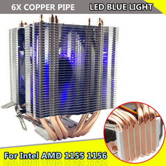 LED Blue Light CPU Fan 6X Heat Pipe For Intel LAG 1155 1156 AMD Socket AM3/AM2 High Quality Computer Cooler Cooling Fan For CPU