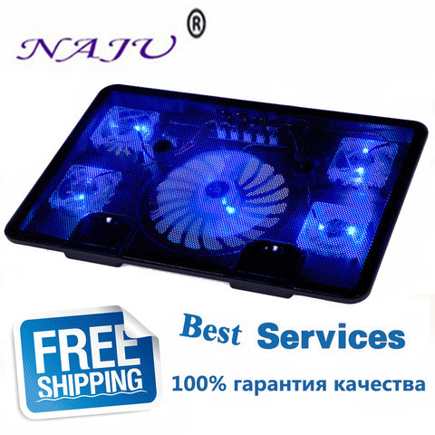 NA JU Brand 5 Fan 2 USB Laptop Cooler Cooling Pad Base LED Notebook Cooler Computer USB Fan Stand For Laptop PC Video 10-17&amp;#8243;