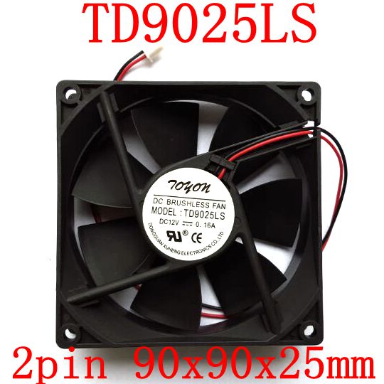 New original TD9025LS 2pcs/lot 2PIN 12V 0.16A 9CM 90*90*25MM Hydraulic quiet cooling fan