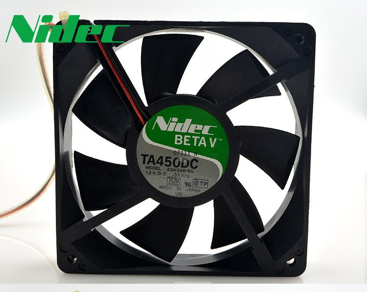 مروحة مزود طاقة Nidec New TA450DC A34346-55، شاسيه كروي 1*1*25 ملم، 12 سم 125، 12 فولت 0.33 أمبير