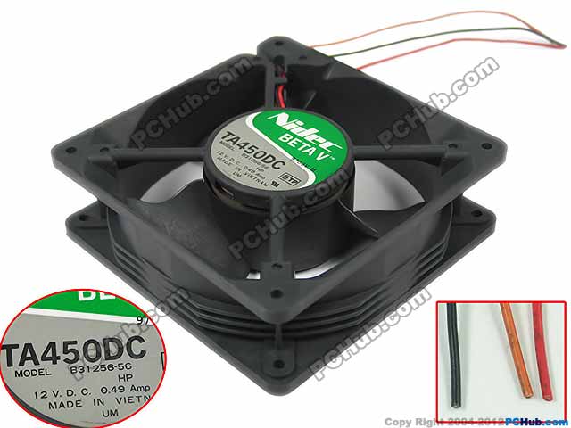 Nidec TA350DC TA450DC B31256-56 Server Square Fan DC 12V 0.49A 120x120x38mm 3-wire