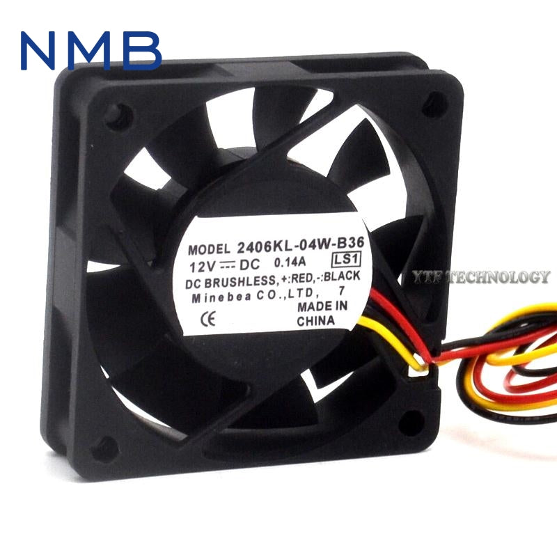مروحة تبريد NMB 2406KL-04W-B36 بمحمل كروي مزدوج 12 فولت 0.14 أمبير 60*60*15 ملم