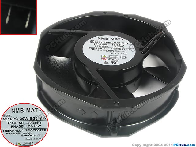 NMB-MAT 5915PC-20W-B20 S12 AC 200V 28W 172X150X38mm Server Round Fan