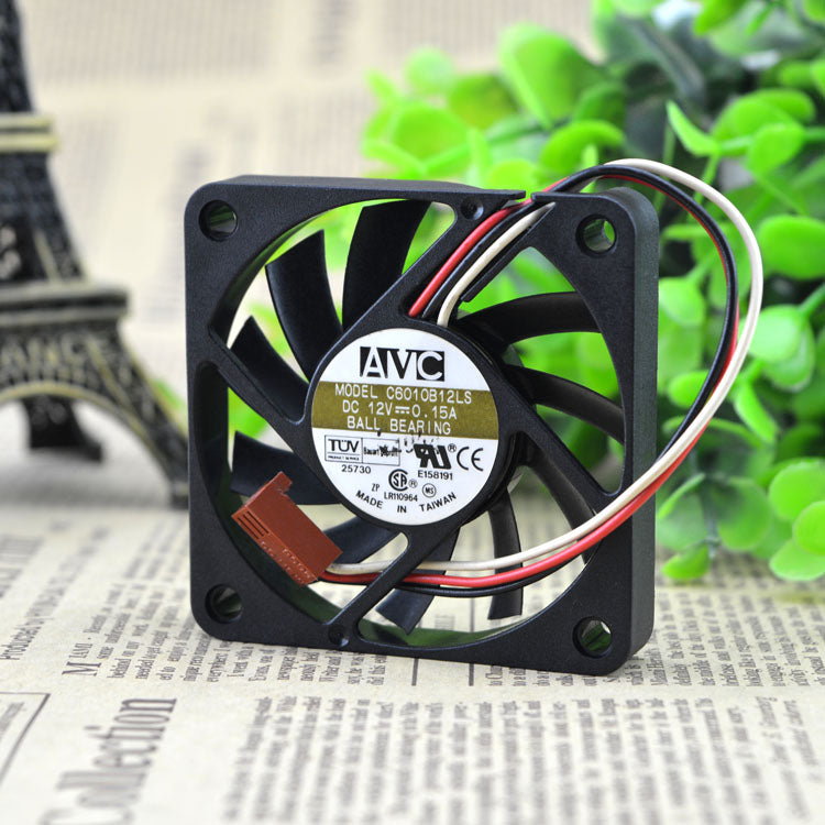 مروحة AVC أصلية 6010 6 سم 12 فولت 0.15 أمبير C6010B12LS 60 * 60 * 10 ملم ثنائية الكرات لمعالج الكمبيوتر (3 أسلاك)