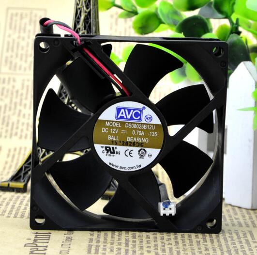 Original AVC 8CM 80*80*25 DC 12V 0.70A DS08025B12U 2-wire double ball cooling fan
