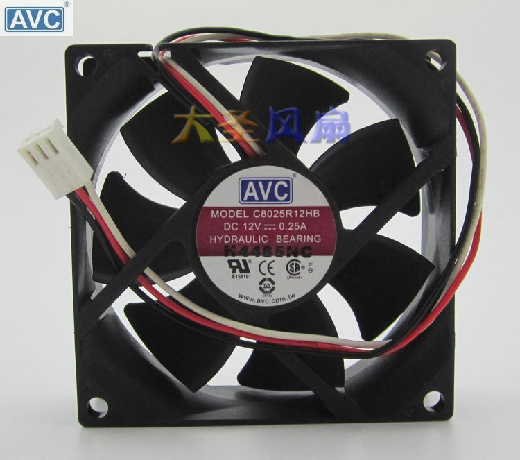 مروحة تبريد هيكل أصلية من AVC C8025R12HB 8025 80 مم تيار مستمر 12 فولت 0.25 أمبير لوحة أم قابس 3P