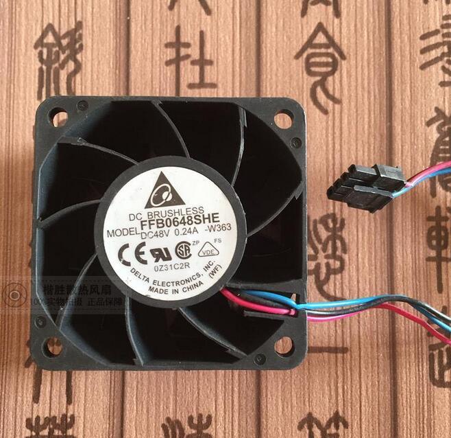 Original Delta FFB0648SHE 6038 6cm 48V 0.24A 60*60*38mm 3-line Double Ball Bearing Cooling Fan