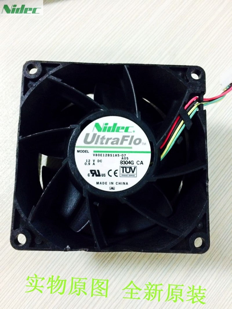 Original NIDEC V80E12BS1A5-07 12V 0.9A 8CM 8038 4 wire fan