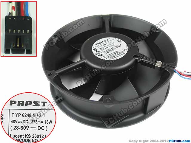 papst TYP 6248 N3T DC 48V 18W, 172x172x50mm 5-wire, 5 Connector Server Round fan