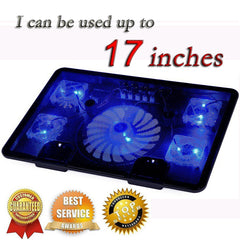 Professional external Laptop Cooler Pad 14&amp;#8243; 15.6&amp;#8243; 17&amp;#8243; with 5 fans 2 USB Port slide-proof stand Notebook Cooling Fan with light