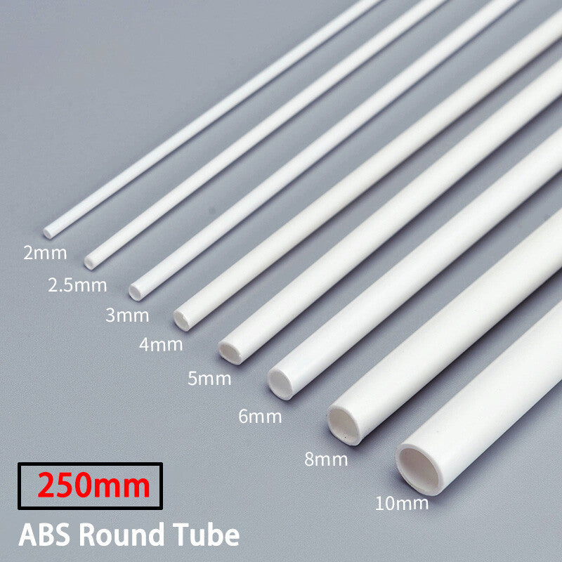 250mm ABS Round Tube Dia 2/2.5/3/4/5/6/8mm Styrene Plastic Strips Rod Plasticard