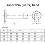 M3-M6 SS Allen Hex Hexagon Socket Ultra Thin Low Flat Wafer Cap Head Screw Bolt