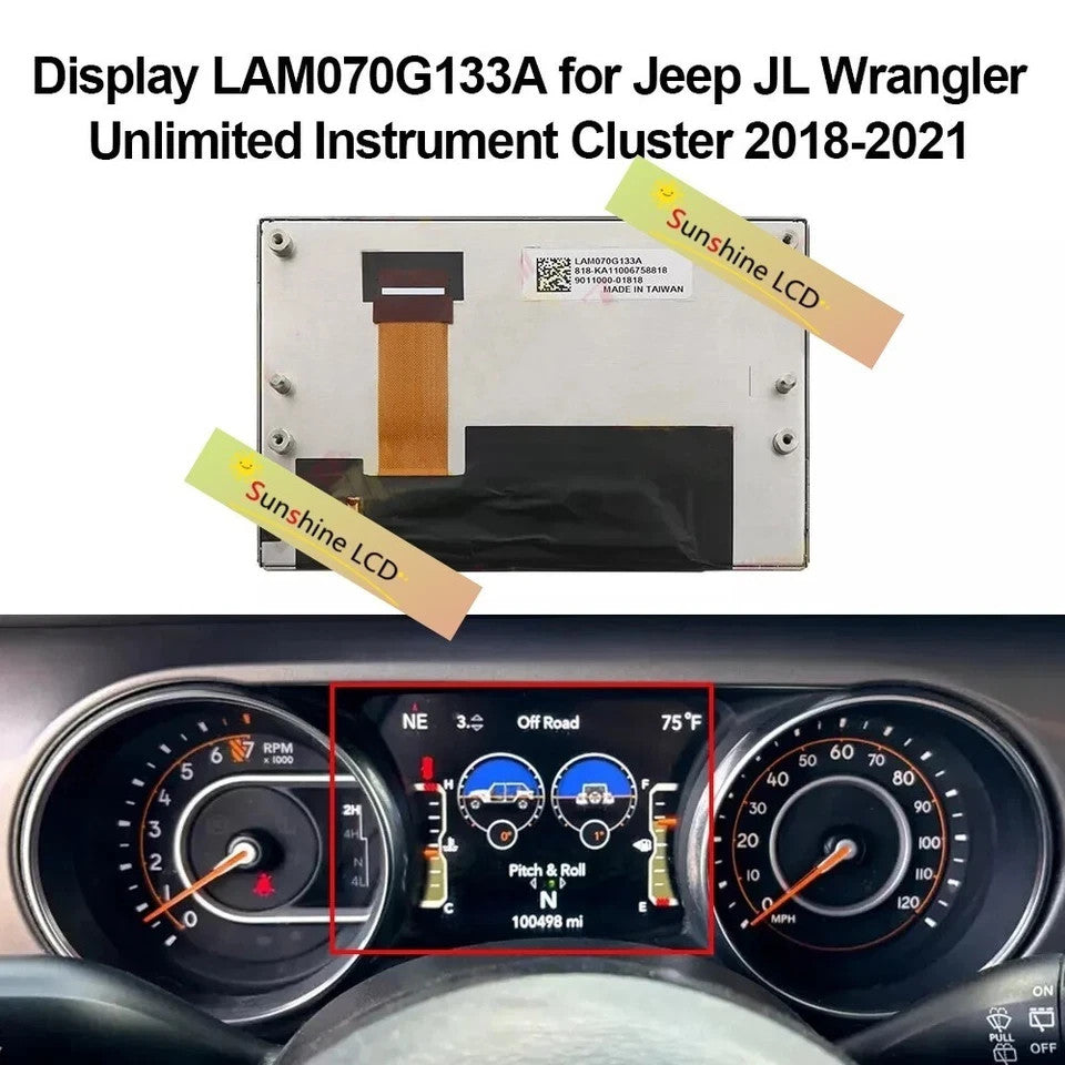 7" inch LCD Screen Display for Jeep JL Wrangler Unlimited Instrument 2018-2021