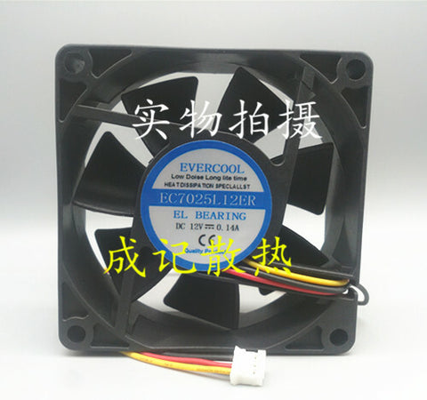 1pcs EVERCOOL EC7025L12ER 7cm 7025 12V 0.14A 3-wire cooling fan