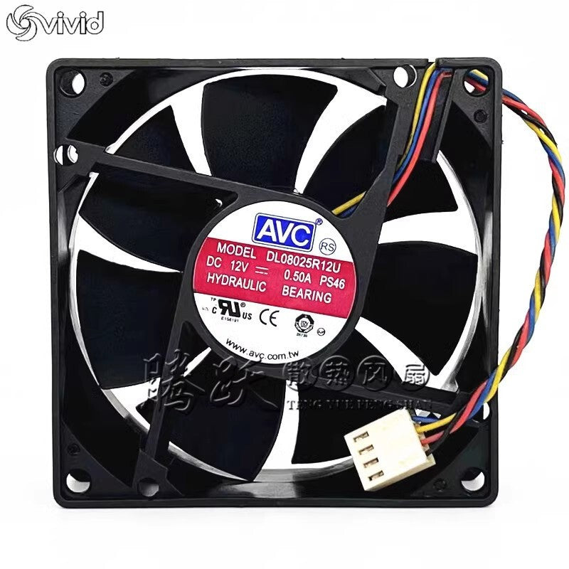 AVC 8025 DL08025R12U 12V 0.5A 8CM 4-pin PWM Speed Regulating Fan