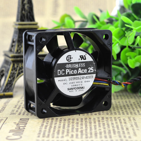 SANYO 109R0624M4D03 60*60*25mm DC 24V 0.04A 3 wire Chassis Cooling Fan