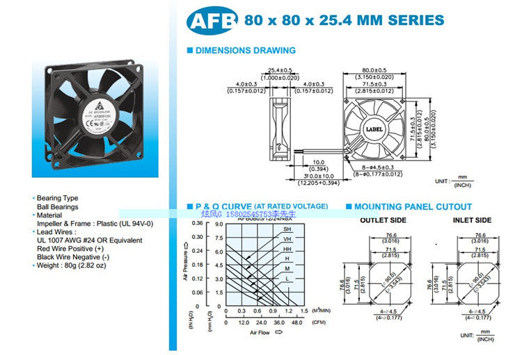 Delta 80*80*25mm AFB0824SH 8025 8cm 24V 0.33A ball bearing Cooling Fan
