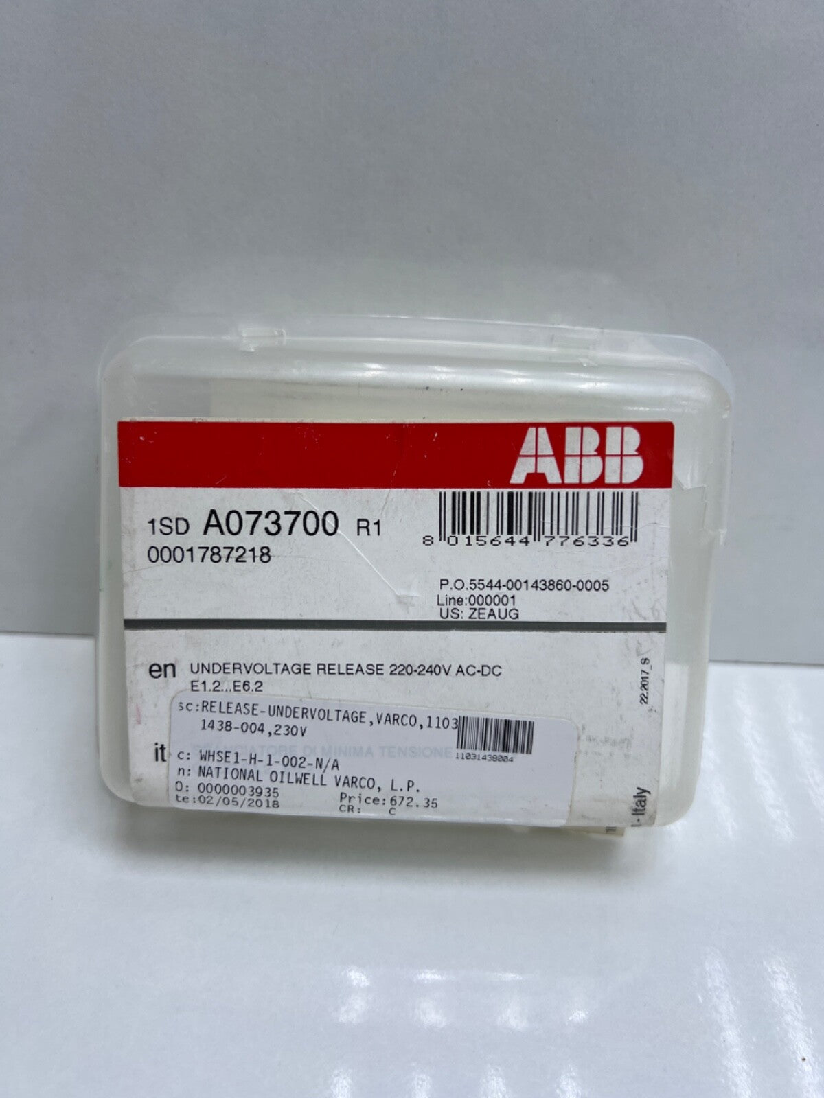 ABB SACE Division YU-1SDA073700R1 220-240V Free Shipping