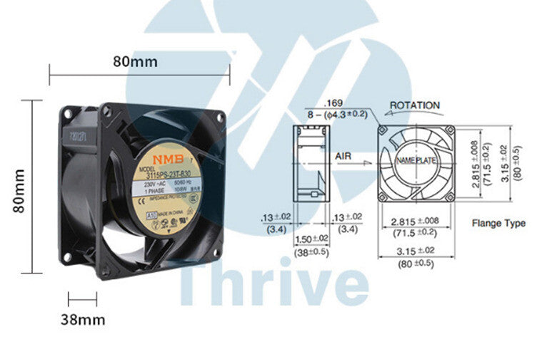 3115PS-23T-B30 8CM 8038 220V 10/ 8W High Temperature Resistant AC Fan