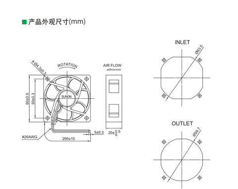 MF60202V3-1000C-A99 For Sunon 6020 24V 6cm Ultra-Quiet Cooling Fan