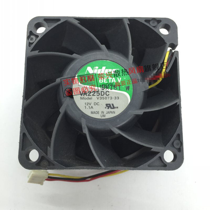 Nidec VA225DC V35073-33 6038 12V 1.10A 6cm 3-wire chassis cooling fan