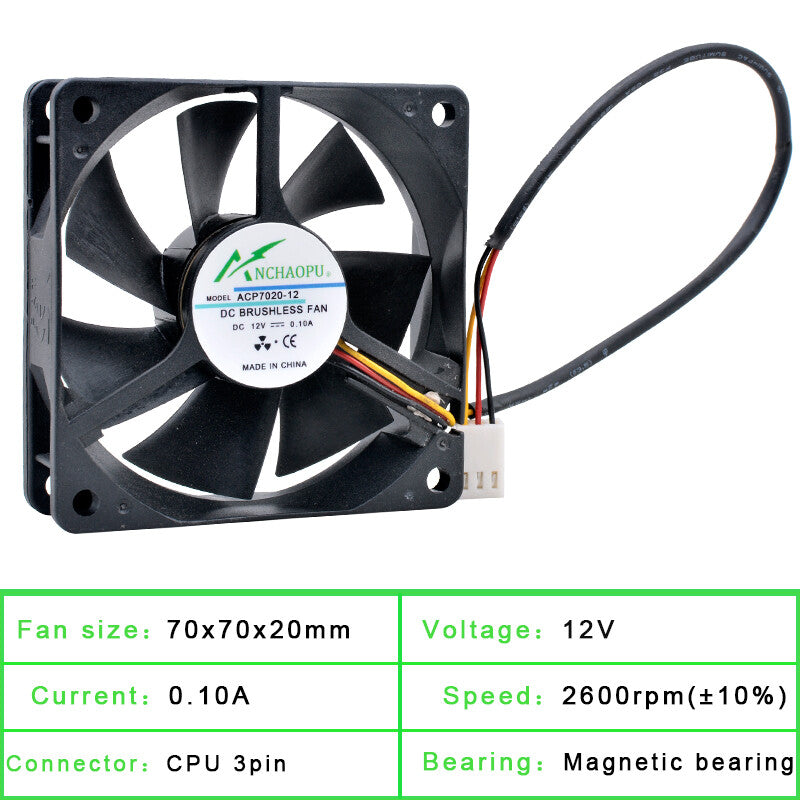 ACP7020-12 7cm 70mm DC12V 0.10A 3 lines monitoring Quiet CPU cooling fan