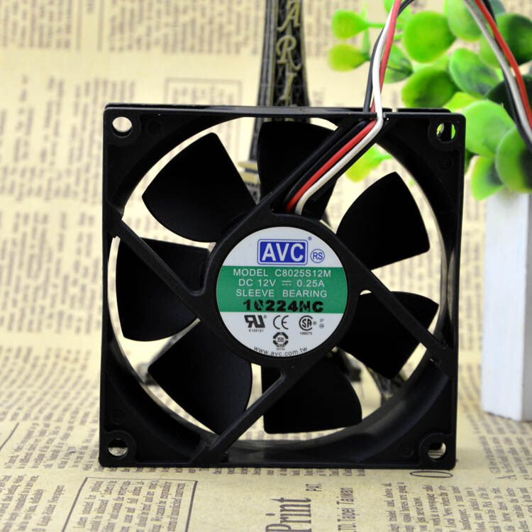 AVC 8025 C8025S12M DC 12V 0.25A CPU Power Supply Cases Cooling Fan 80x80x25mm