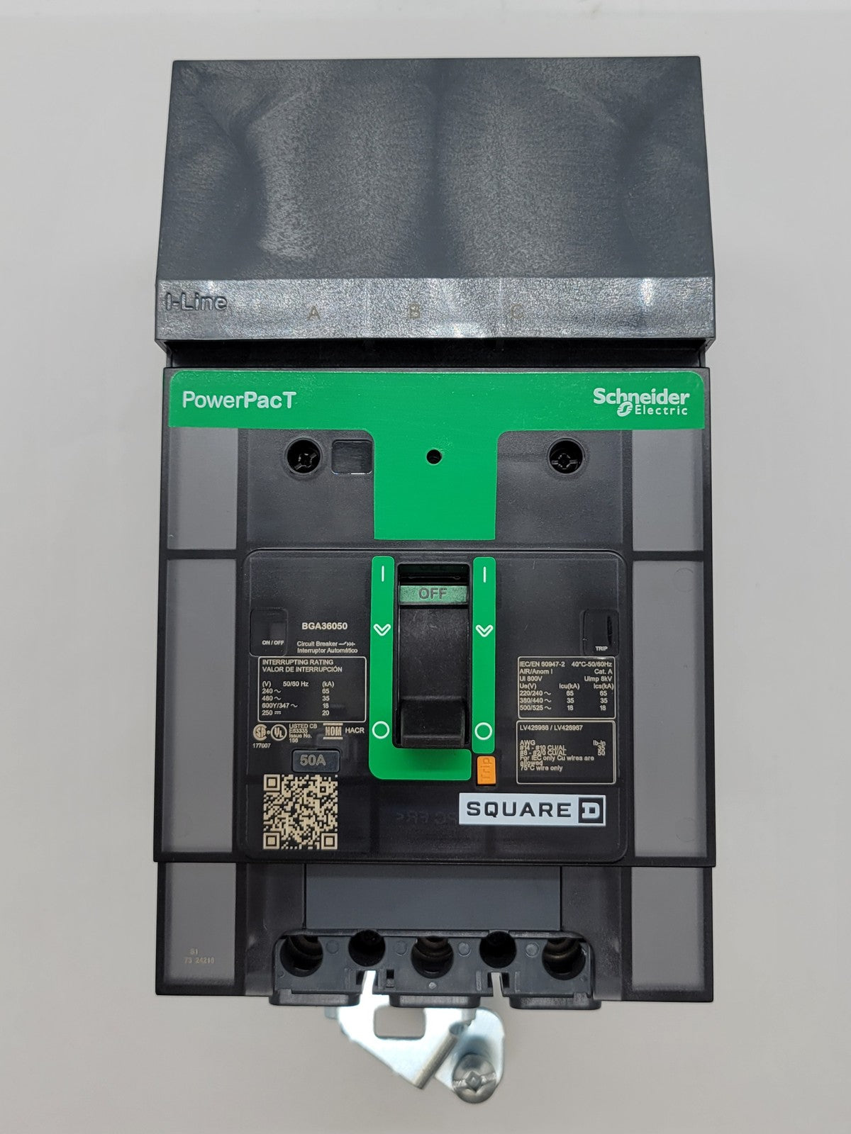 Square D BGA36050 PowerPact I-Line Circuit Breaker 50A 3P 600Y/347V BG50 Green