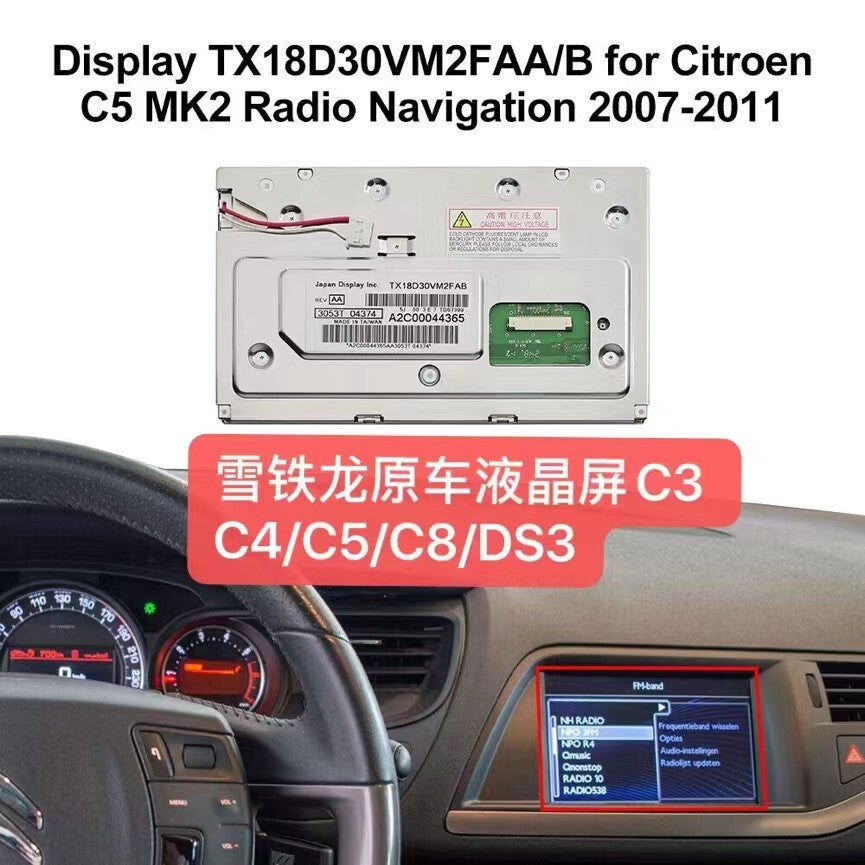 LCD TX18D30VM2FAA/B for Citroen C3 C4 C5 C8 DS3 Radio Navigation Replacement