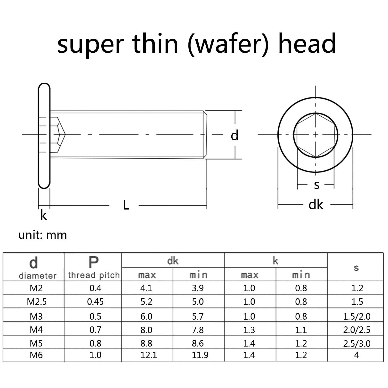 M3-M6 SS Allen Hex Hexagon Socket Ultra Thin Low Flat Wafer Cap Head Screw Bolt