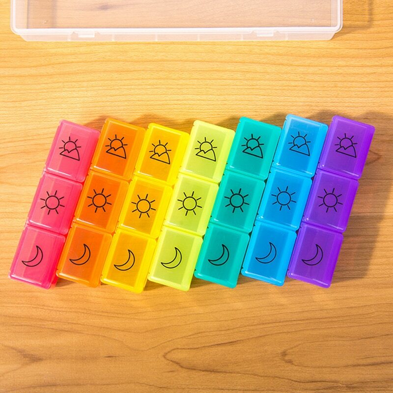 Pill Case Medicine Tablet Dispenser 3 Row 21 Grids 7 Days Pill Storage Container