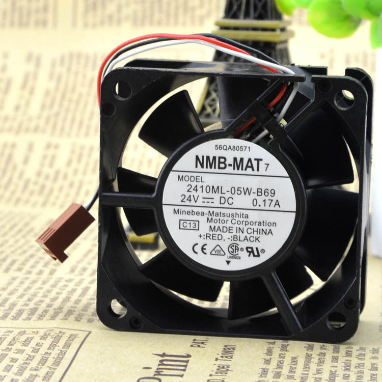 1 Pcs NMB 2410ML-05W-B69 6025 24V 0.17A Inverter Cooling Ball Fan 3 Wire