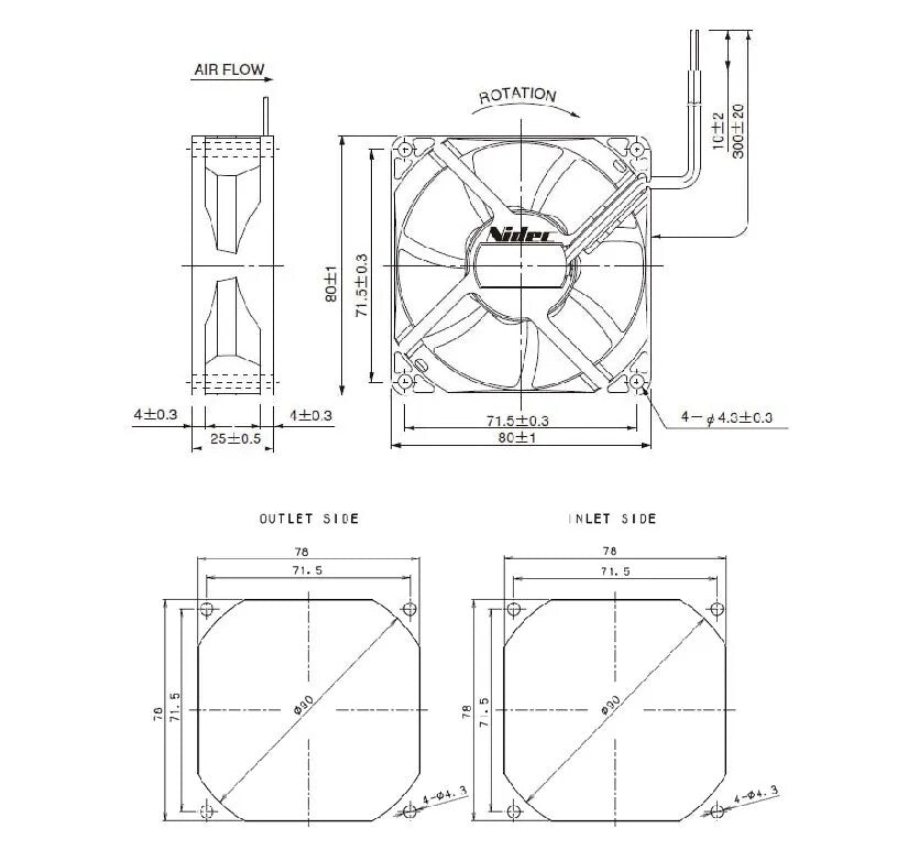 D08K-24TU 8cm 80mm DC24V 0.07A 2pin cooling fan for frequency converter