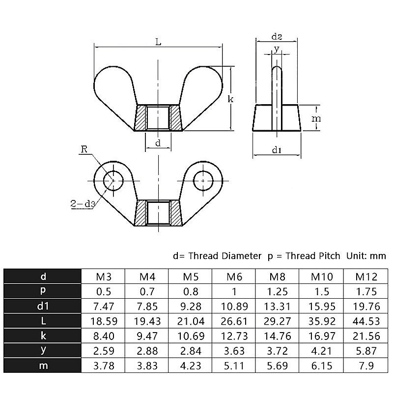 M3 M4 M5 M6 M8 M10 M12 Nylon Wing Nut Wing Nut Plastic Hand Tightening Wing Nut