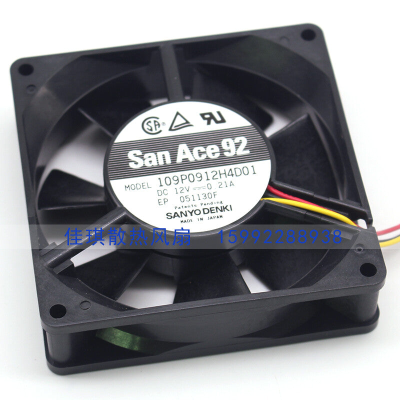 SANYO 109P0912H4D01 Daul ball cooling fan DC12V 0.21A 2.52W 3wire 90*90*25MM