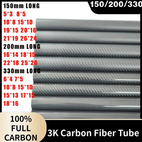 100%full Carbon fiber tube with 3k OD 5-8 10 15- 22 26 Length 150mm200mm 330mm