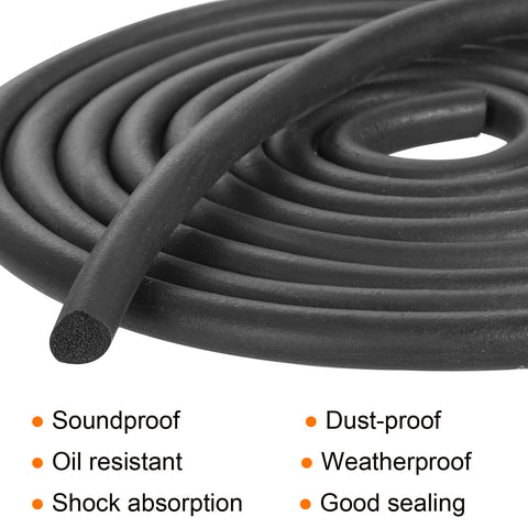 10 meters 7mm/0.28" Dia Round EPDM Foam Rubber Weather Seal Strip