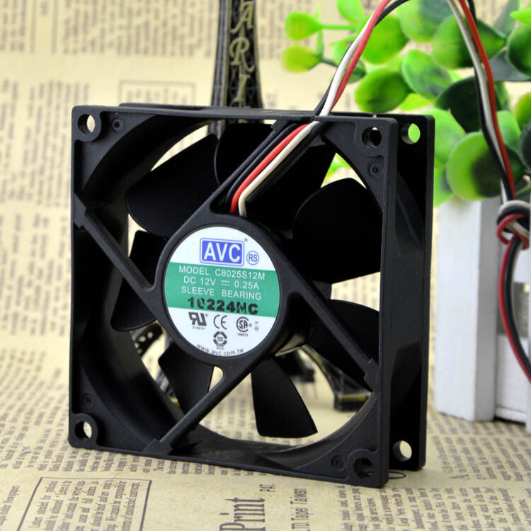 AVC 8025 C8025S12M DC 12V 0.25A CPU Power Supply Cases Cooling Fan 80x80x25mm