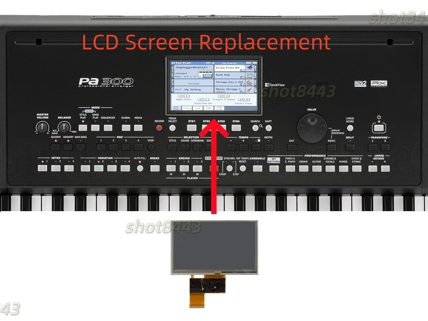 LCD Screen with Touch Screen Digitizer for Korg PA300 Replacement
