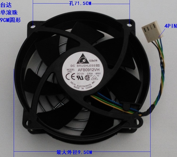 Delta AFB0912VH 92mmx80mmx25mm 4Pin DC Brushless Cooler Cooling Fan 12V 0.60A