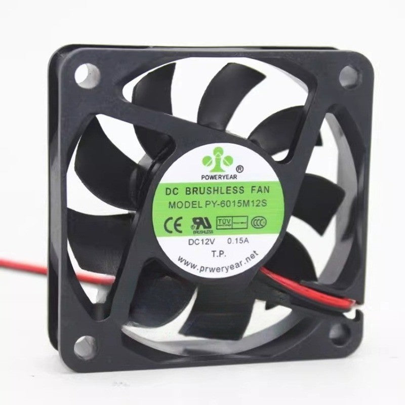 1 pcs POWERYEAR PY-6015M12S 6CM DC12V 0.15A 2-wire cooling fan 6015