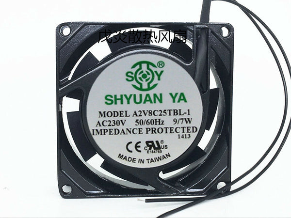 1 PCS SHYUAN YA Fan A2V8C25TBL-1 AC 230V 9/7W 8cm 8025 2 Wire