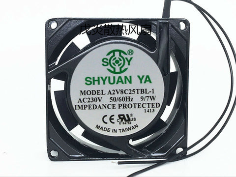 1 PCS SHYUAN YA Fan A2V8C25TBL-1 AC 230V 9/7W 8cm 8025 2 Wire