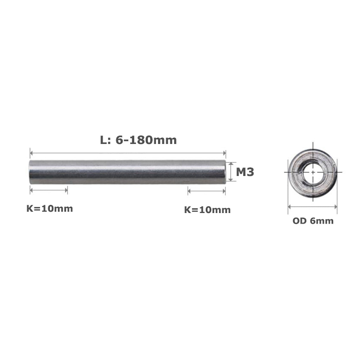 M3 Aluminum Column Round Threaded Sleeve Stud Standoff Nut Connector / OD 6mm