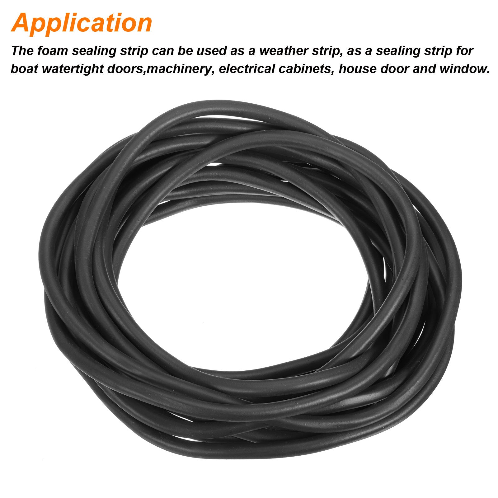 9mm/0.35" Dia x 10 Meters/33 Ft Long Round EPDM Foam Rubber Weather Seal Strip