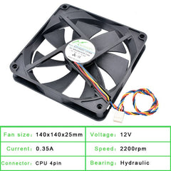ACP14025Y-12PWM 140x140x25mm DC12V 0.35A 4pin pwm cooling fan