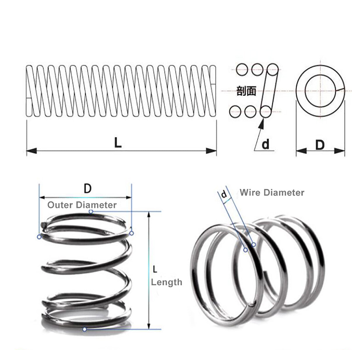 Dia 0.2mm Compression Pressure Spring OD 1.5-2-2.5-3-4mm A2 Stainless Steel Wire