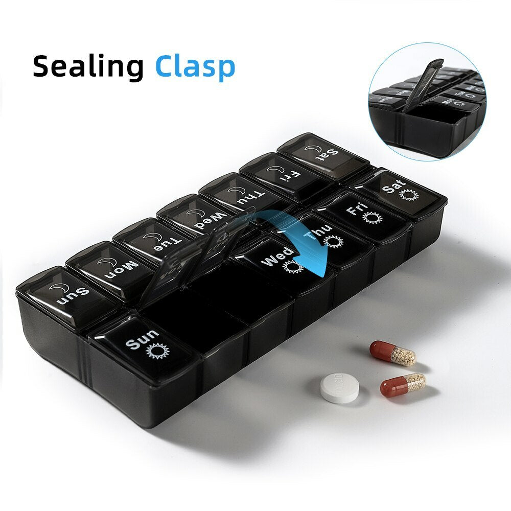 7 days weekly pill box 14 grids medicine tablte dispenser torage container