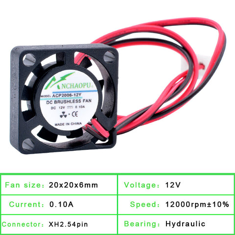 ACP2006 20mm DC5V 12V 2pin Micro cooling fan for micro equipment purifier drone
