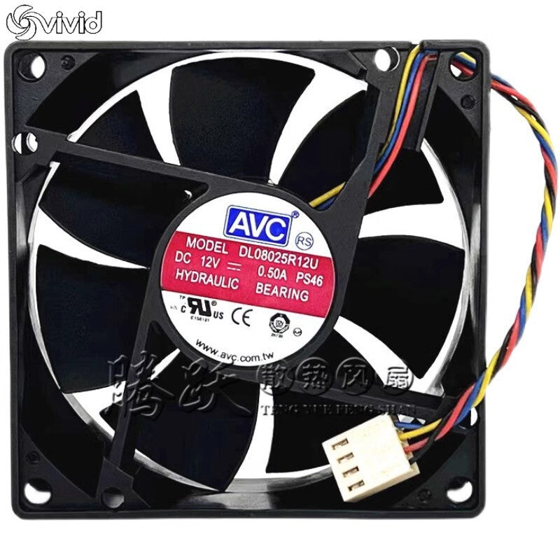 AVC 8025 DL08025R12U 12V 0.5A 8CM 4-pin PWM Speed Regulating Fan